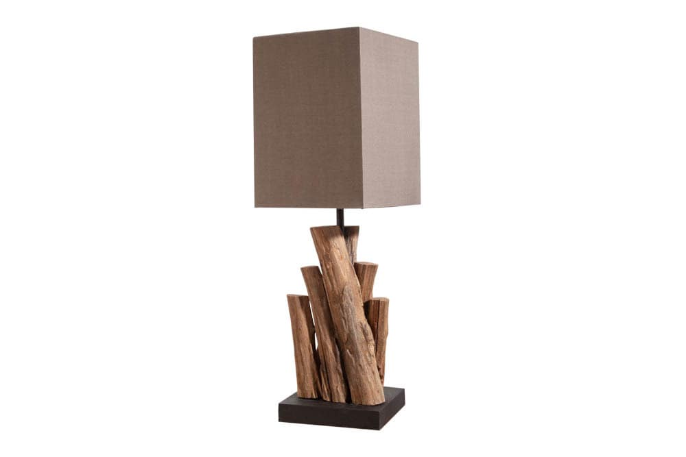 Handgefertigte Tischlampe PURE NATURE 45cm Eisenholz mit Baumwollschirm