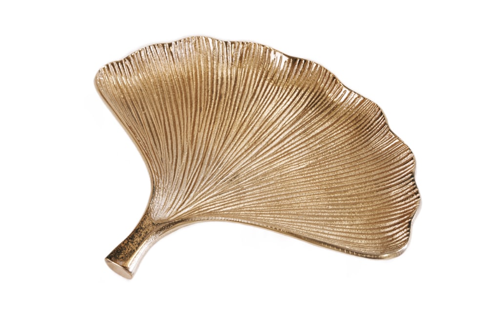Dekoratives Schalen 3er Set GINKGO 30cm gold handmade Metall