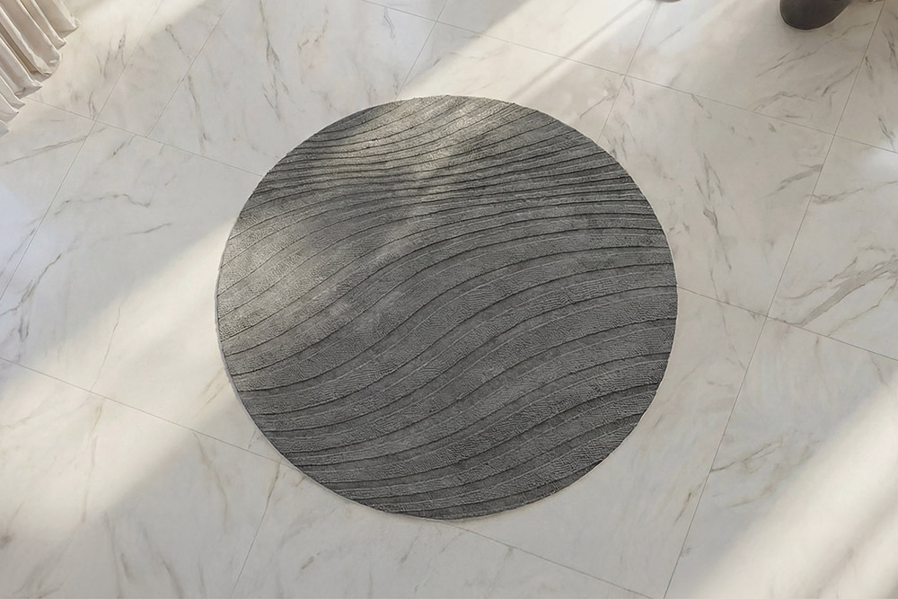 Runder Teppich WAVE 230cm anthrazit 3D strukturierter Kurzflor Indoor Hoch-Tief-Effekt