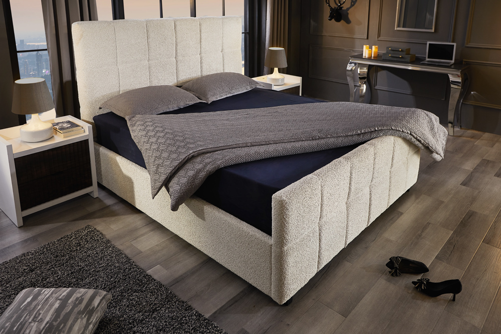 Modernes Boxbett PRESTIGE 180x200cm creme Bouclé mit Stauraum und Lattenrost