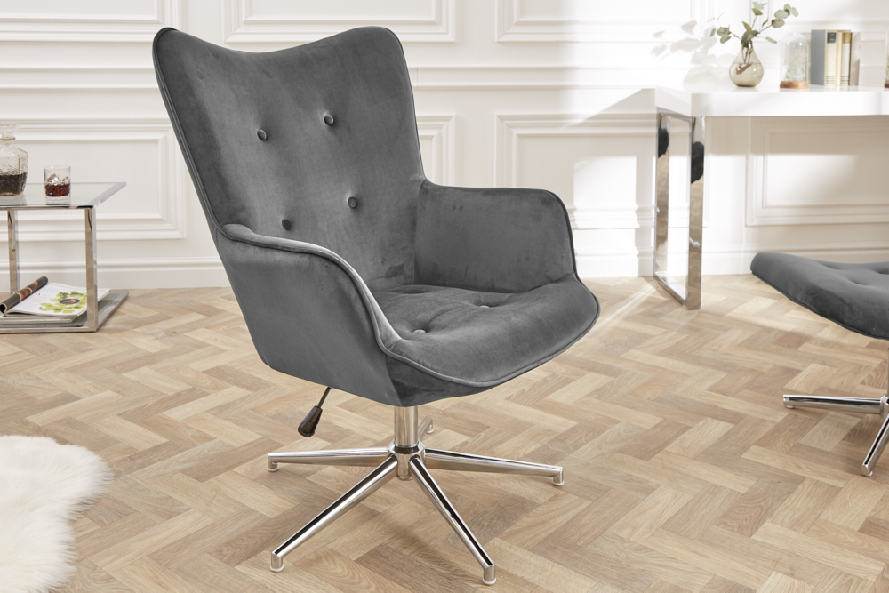 Design Sessel MR. LOUNGER grau chrom Samt höhenverstellbar drehbar Retro Design Sessel MR. LOUNGER grau chrom Samt höhenverstellbar drehbar Retro