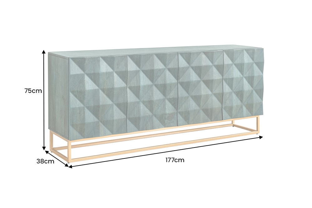 Massives Sideboard VULCANO 180cm türkis Mangoholz gold Metallgestell