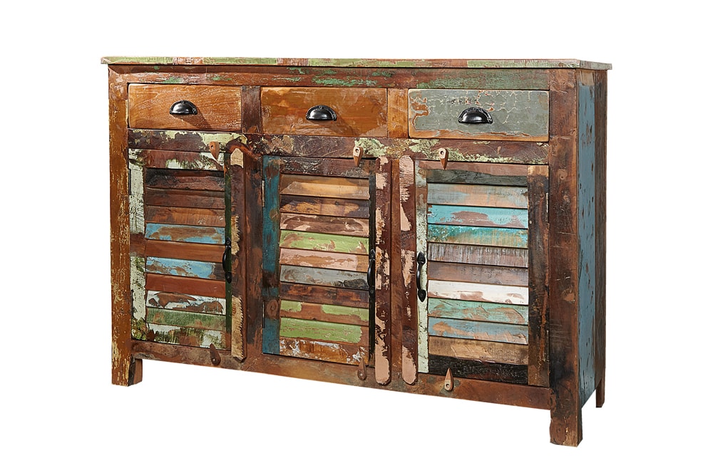 Einzigartiges Sideboard JAKARTA 125cm recyceltes Massivholz aus Fischerbooten