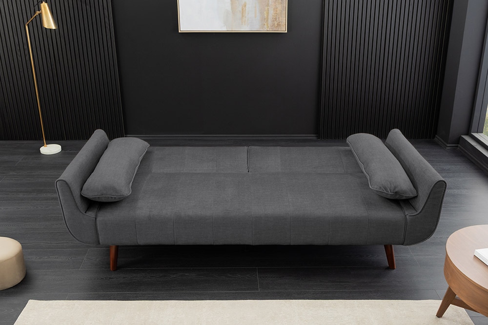 Design Schlafsofa DIVANI 220cm grau Samt 3-Sitzer mit Bettfunktion Walnuss-Füße