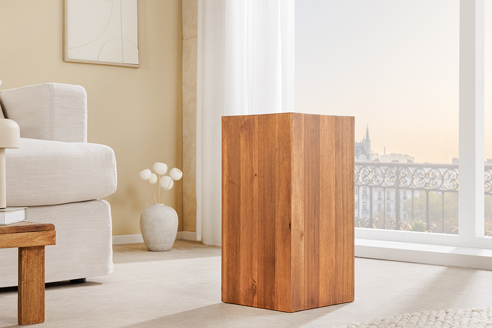 Massivholz Dekosäule COLUMNA 50cm braun Akazie Beistelltisch