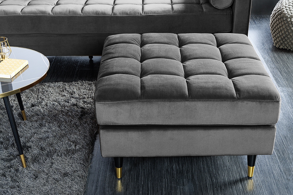 Design Hocker COZY VELVET 80cm grau Samt goldene Füße
