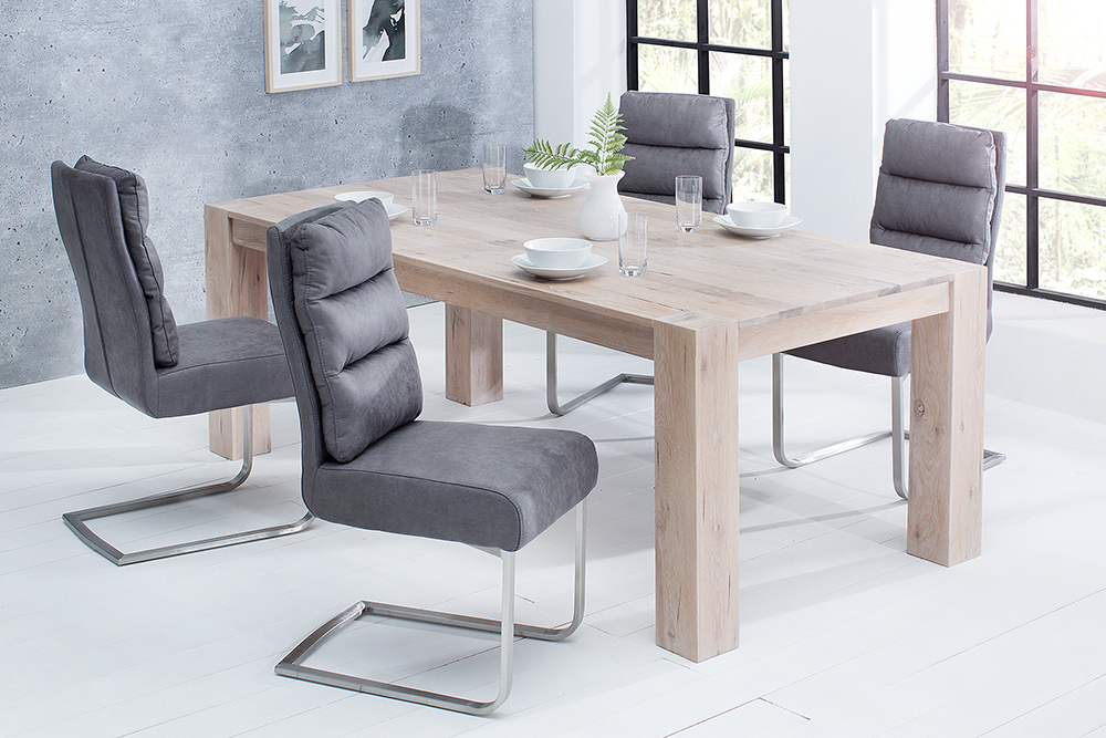 Design Freischwinger Stuhl COMFORT vintage grau mit Edelstahl-Gestell