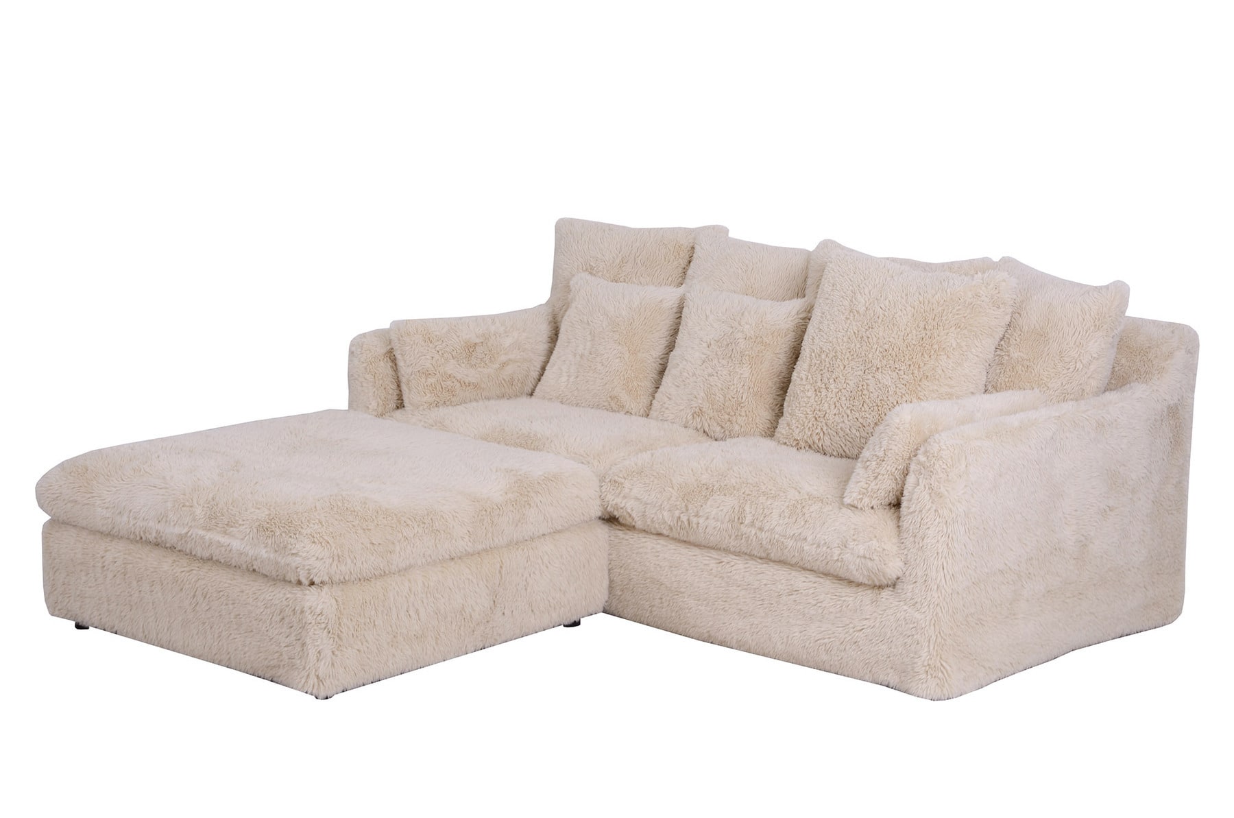 Großes 3-Sitzer Sofa YETI 200cm beige sand langfloriger Plüsch Shaggy-Stoff