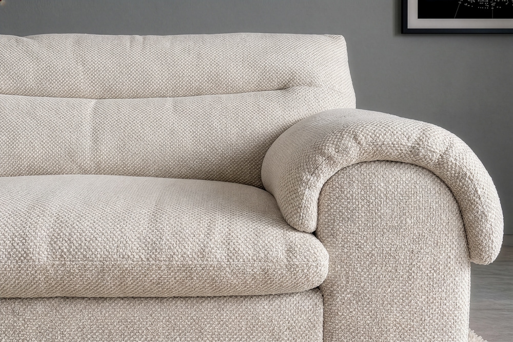 3-Sitzer Sofa SIXTH SENSE 210cm beige Bouclé-Strickstoff mit Nosagfederung und Daunenfedern