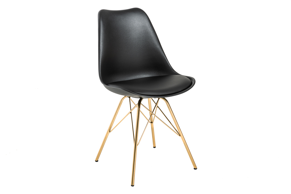 Design Stuhl SCANDINAVIA MEISTERSTÜCK schwarz goldene Beine