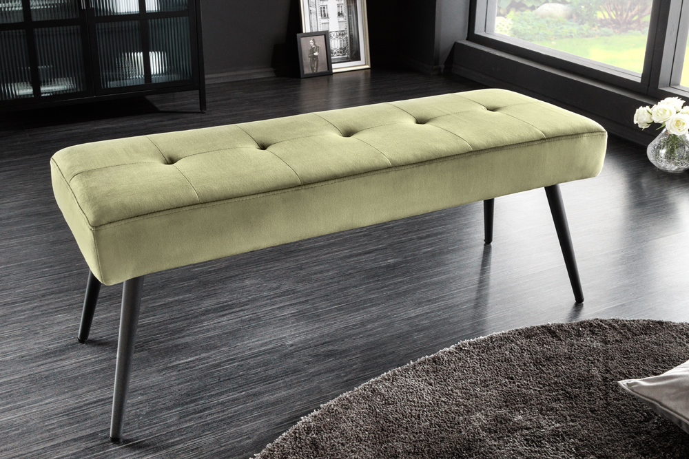 Design Sitzbank BOUTIQUE 100cm grün Samt schwarze Metallbeine
