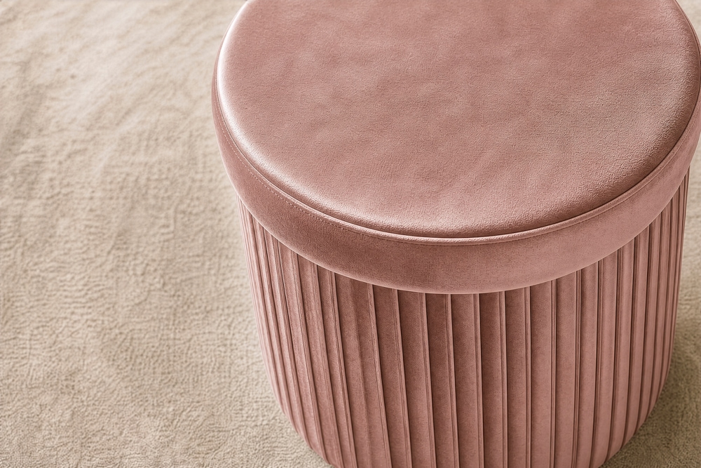 Runder Hocker ÉLAN 40cm rosa Samt faltbar mit Stauraum