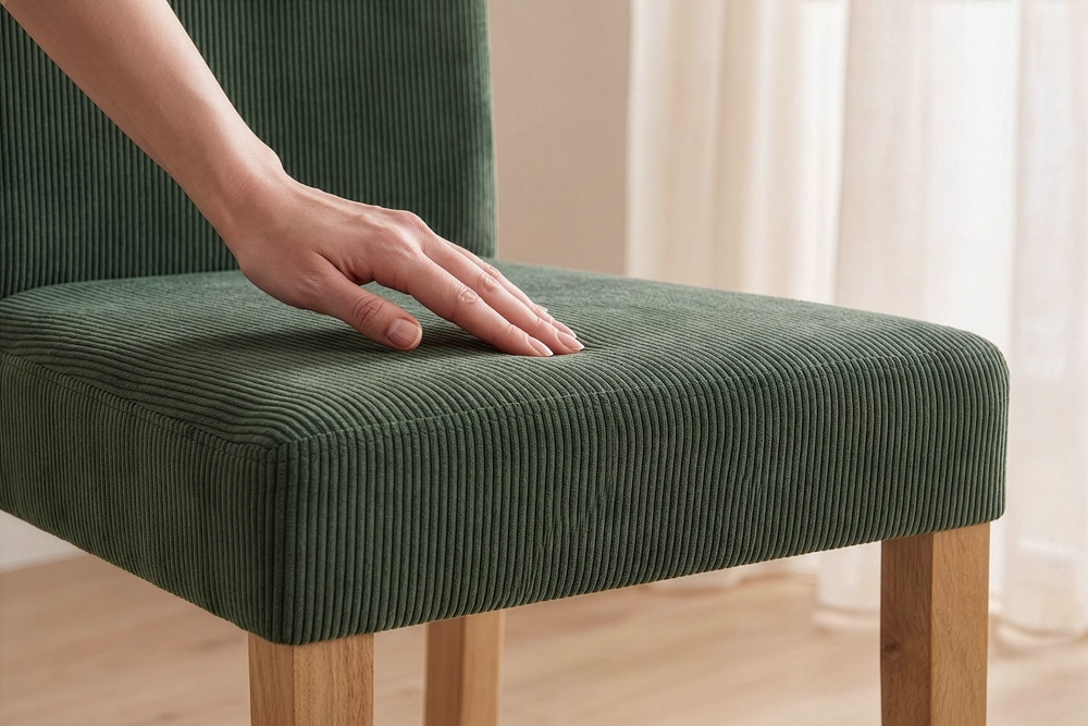Design Stuhl GENUA grün Cord mit Massivholz-Beinen