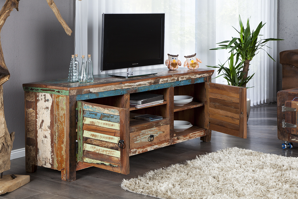 Einzigartiges TV-Board JAKARTA 150cm bunt recyceltes Massivholz