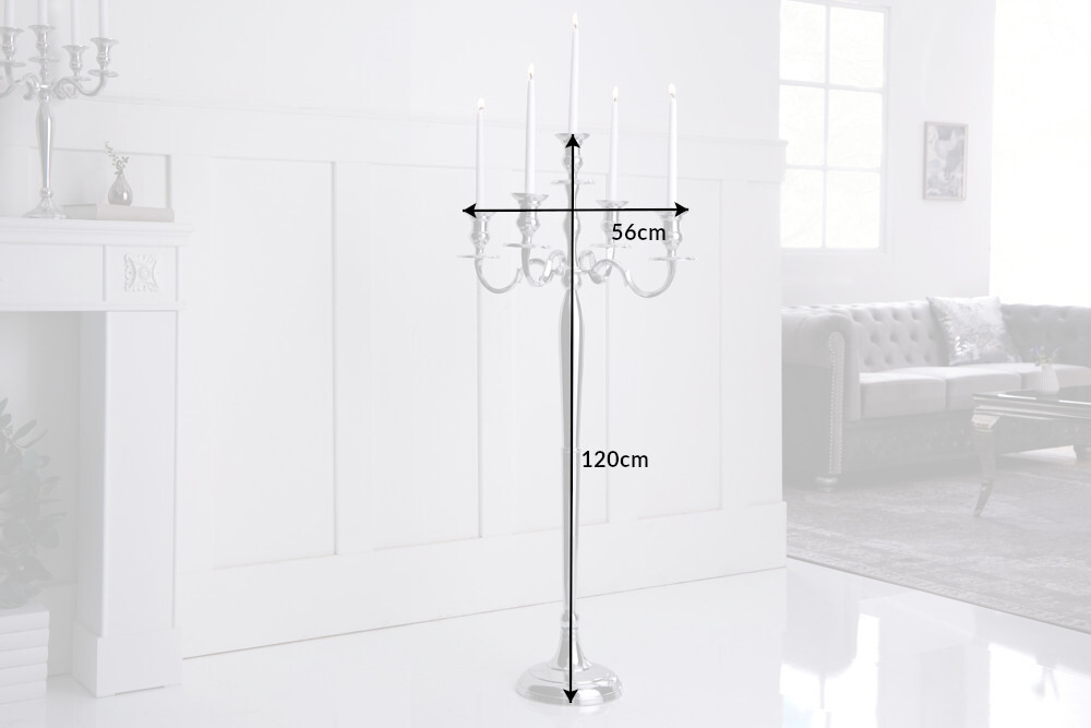 Kerzenständer MODERN BAROCK 120cm silber 5-armig Lüster Aluminium poliert Kerzenhalter