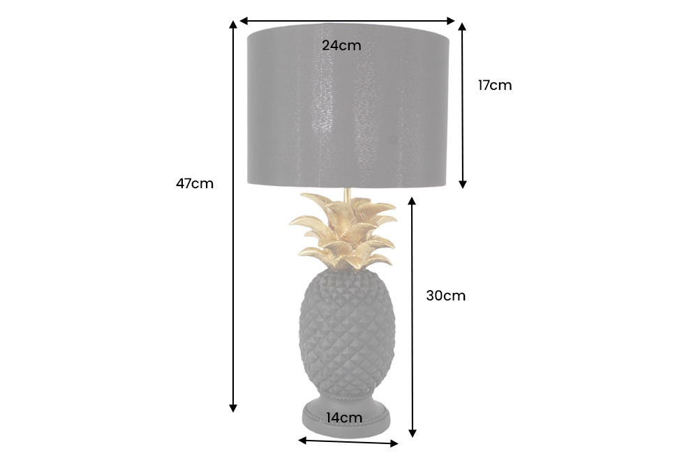Handgefertigte Tischlampe PINEAPPLE 50cm schwarz Ananas-Design gold mit Stoffschirm