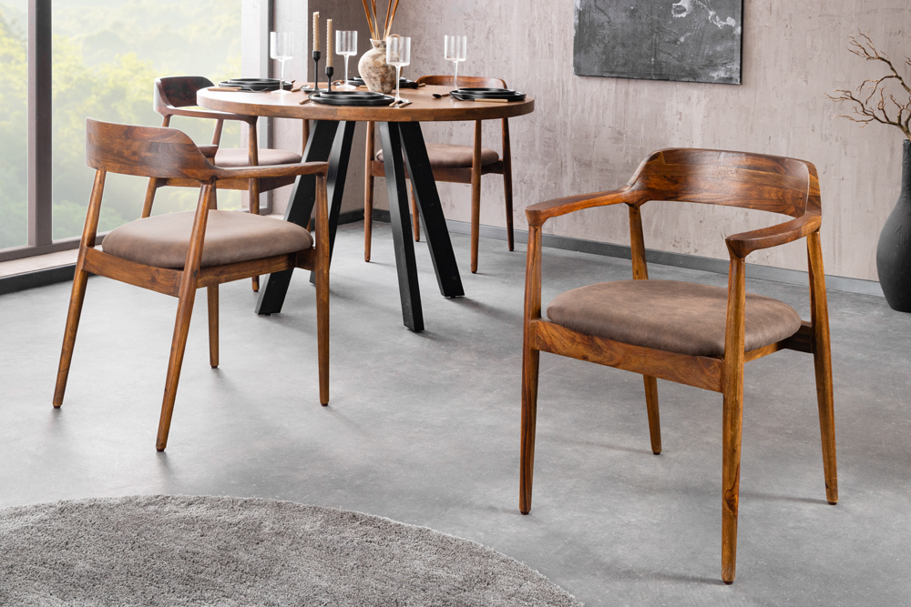 Design Stuhl KENNEDY braun massives Sheeshamholz mit Polstersitz Microfaser