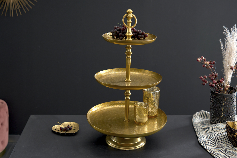 Etagere ORIENT 50cm gold im Hammerschlag Design mit drei Etagen