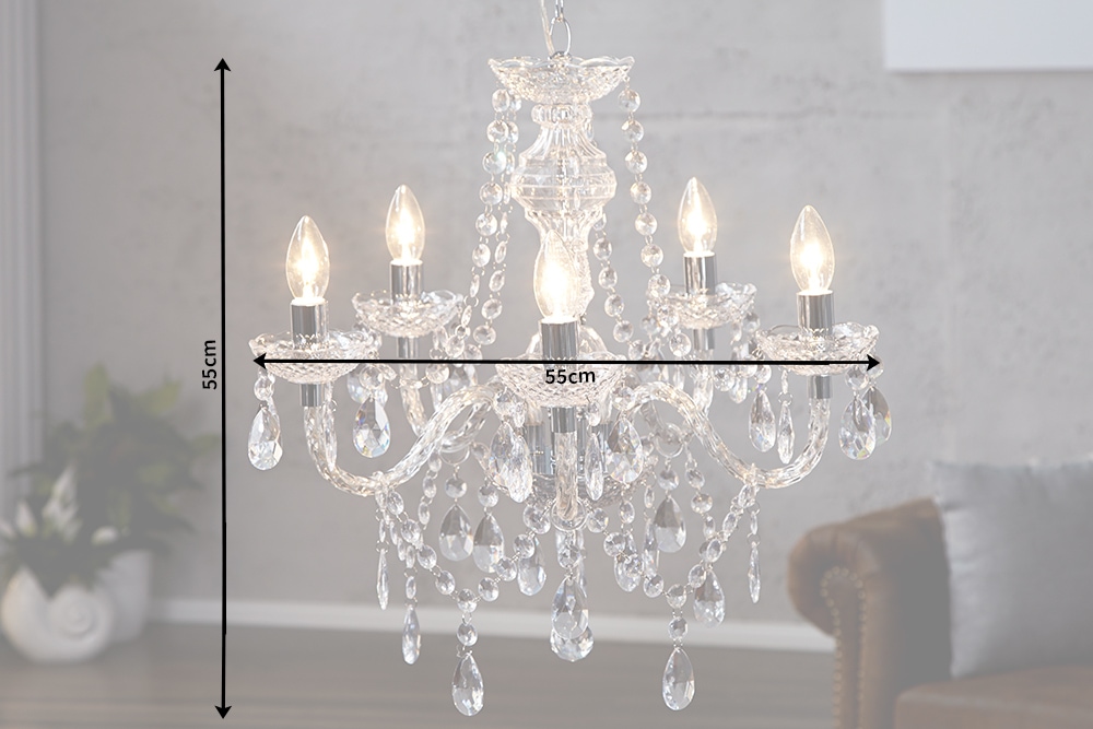 Eleganter Kronleuchter CRYSTAL 55cm klar Acryl 5-armig Lüster