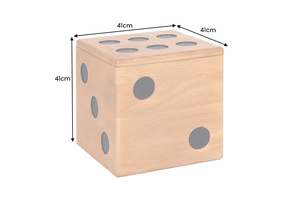 Massiver Würfel-Hocker CUBE 40cm natur Mangoholz Beistelltisch stapelbar mit Fach