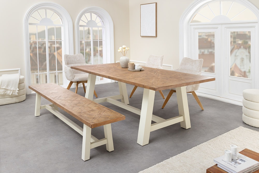 Massiver Esstisch HAMPTONS 200cm hellbraun creme Pinienholz