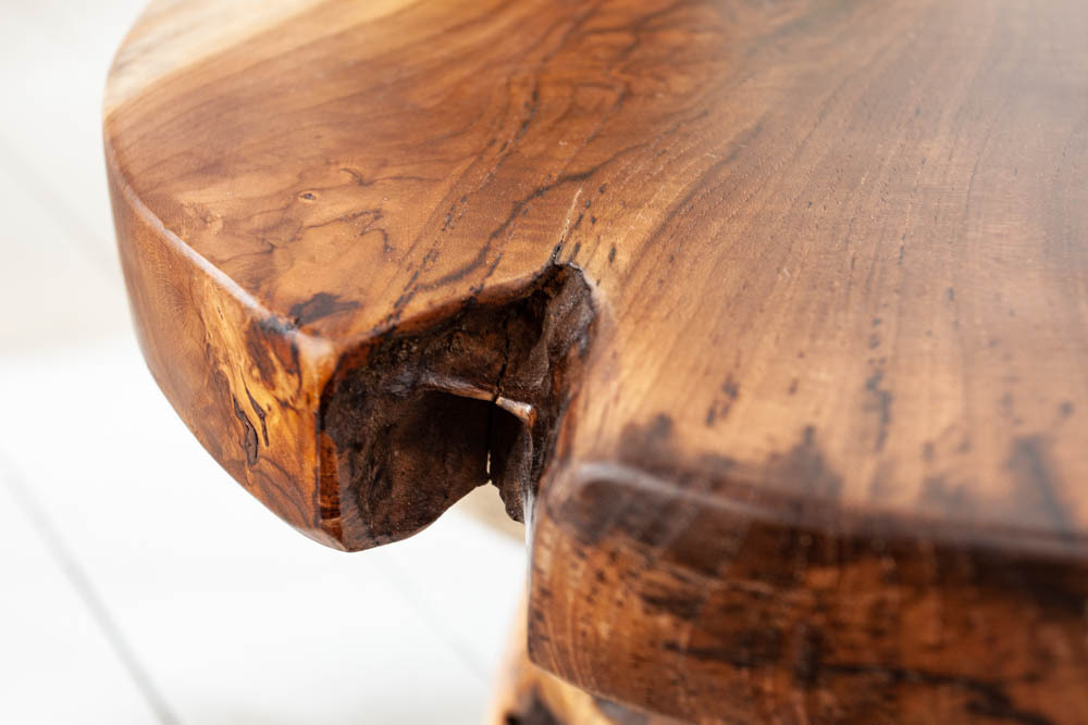 Massiver Beistelltisch ROOT 40cm Teakholz Hocker aus Wurzelholz