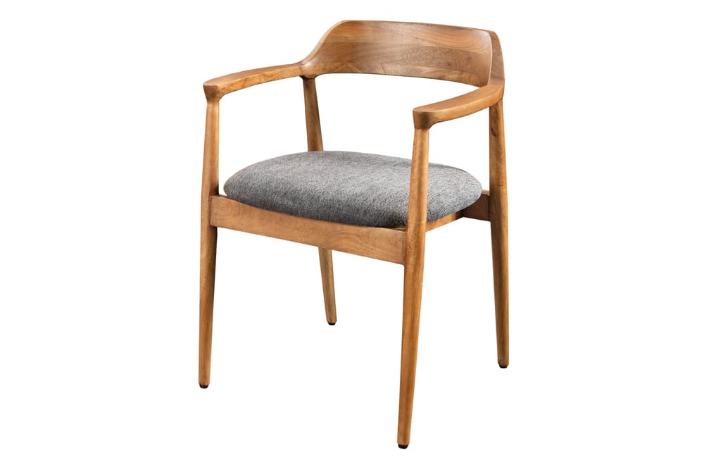 Design Stuhl KENNEDY braun grau massives Mangoholz honey finish Strukturstoff