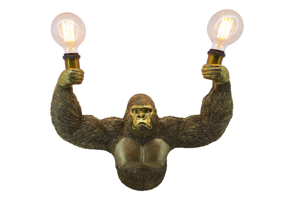 Moderne Wandlampe KING APE 50cm gold Affen-Skulptur handmade