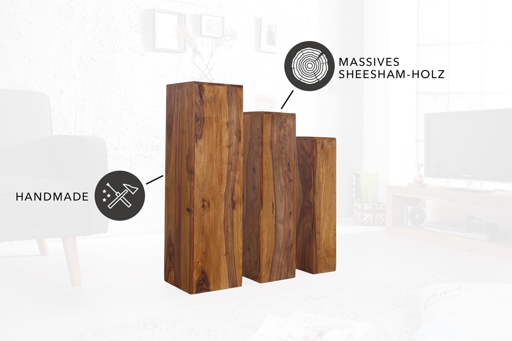 Design Deko Säule 3er Set MAKASSAR 80cm braun Sheesham stone finish Handarbeit