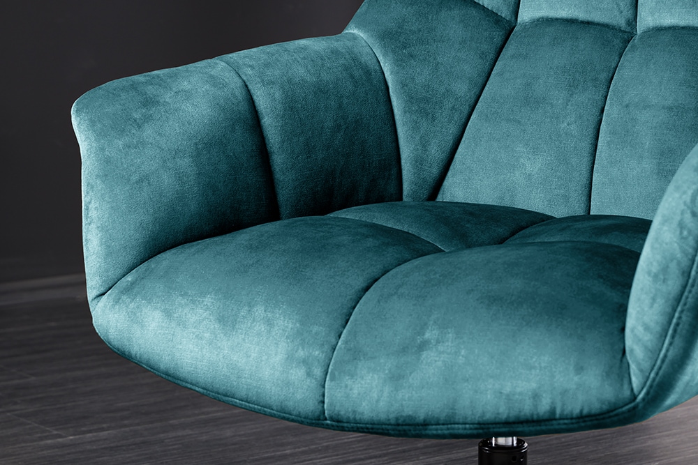 Drehbarer Design Sessel PAPILLON petrol Samt 360° schwarz Metall höhenverstellbar