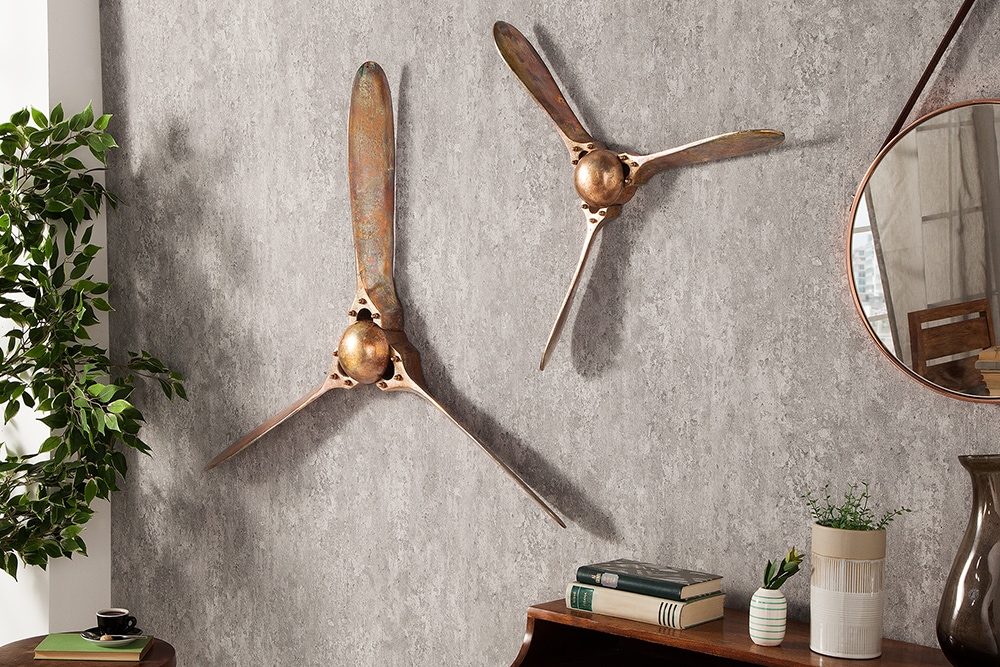 Authentische Wanddekoration SCREW III 97cm kupfer geflammt Flugzeug Propeller
