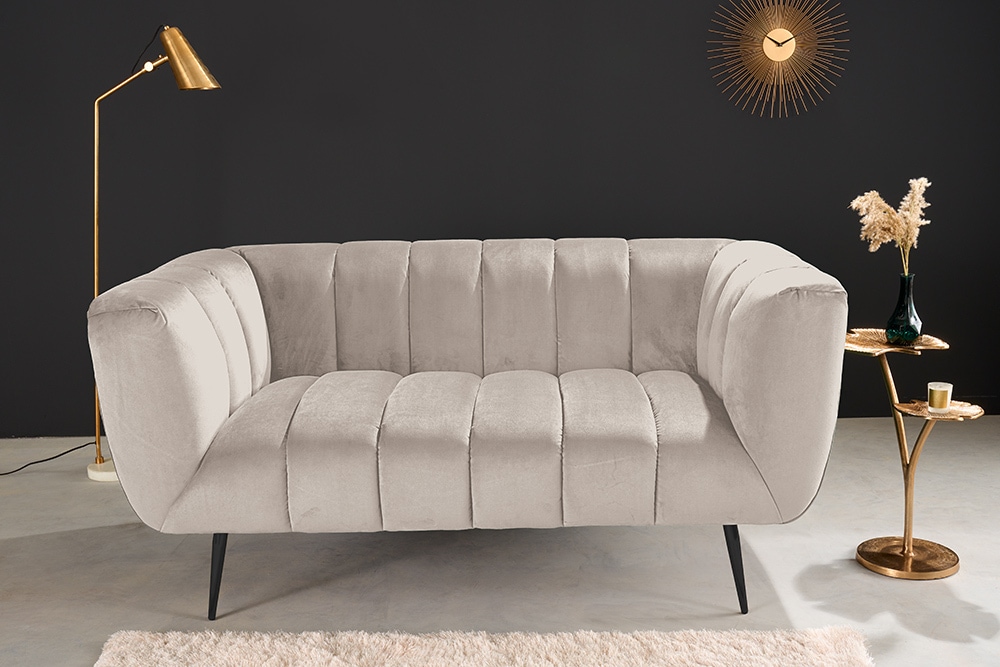 Design 2-Sitzer Sofa NOBLESSE 165cm champagner Samt schwarze Metallfüße Federkern