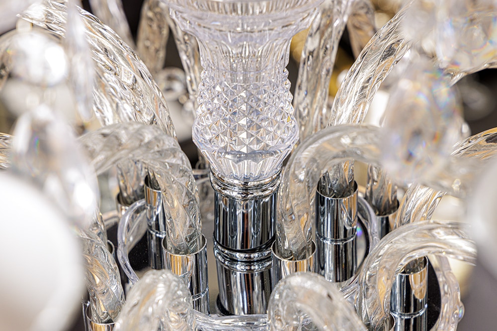 Design Kronleuchter CRYSTAL XL 80cm klar Acryl 15-armig Lüster schwarz mit Schirmen