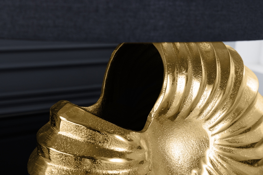 Design Tischlampe SHELL 60cm gold schwarz Metall Stoffschirm maritim