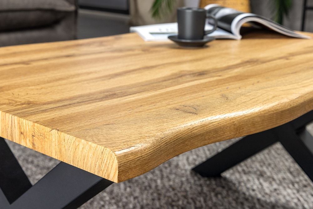 Industrial Couchtisch WILD 90cm braun Wildeichen-Optik schwarz Metall Baumkante