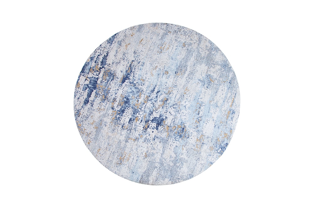 Vintage Teppich MODERN ART 150cm blau verwaschen rund Used Look
