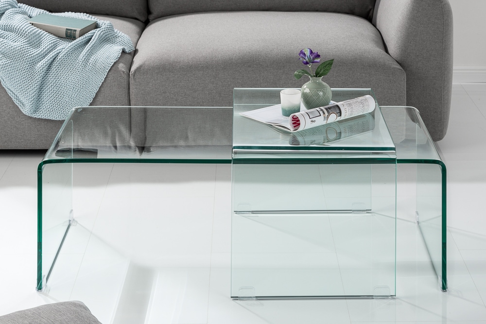 Hochwertiges 2er Set Glas Couchtisch FANTOME 100cm transparent