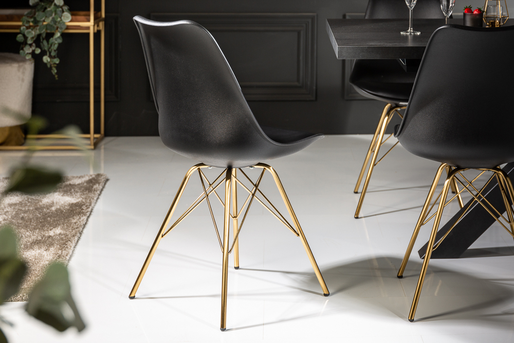 Design Stuhl SCANDINAVIA MEISTERSTÜCK schwarz goldene Beine