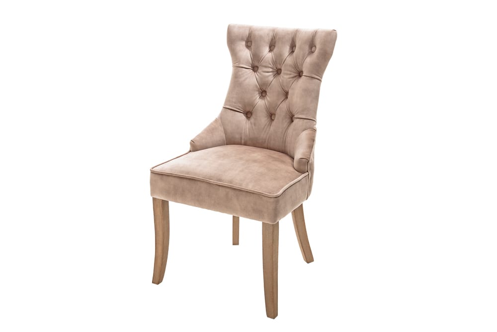 Eleganter Stuhl CASTLE cappuccino Samt Landhausstil mit Komfortgriff