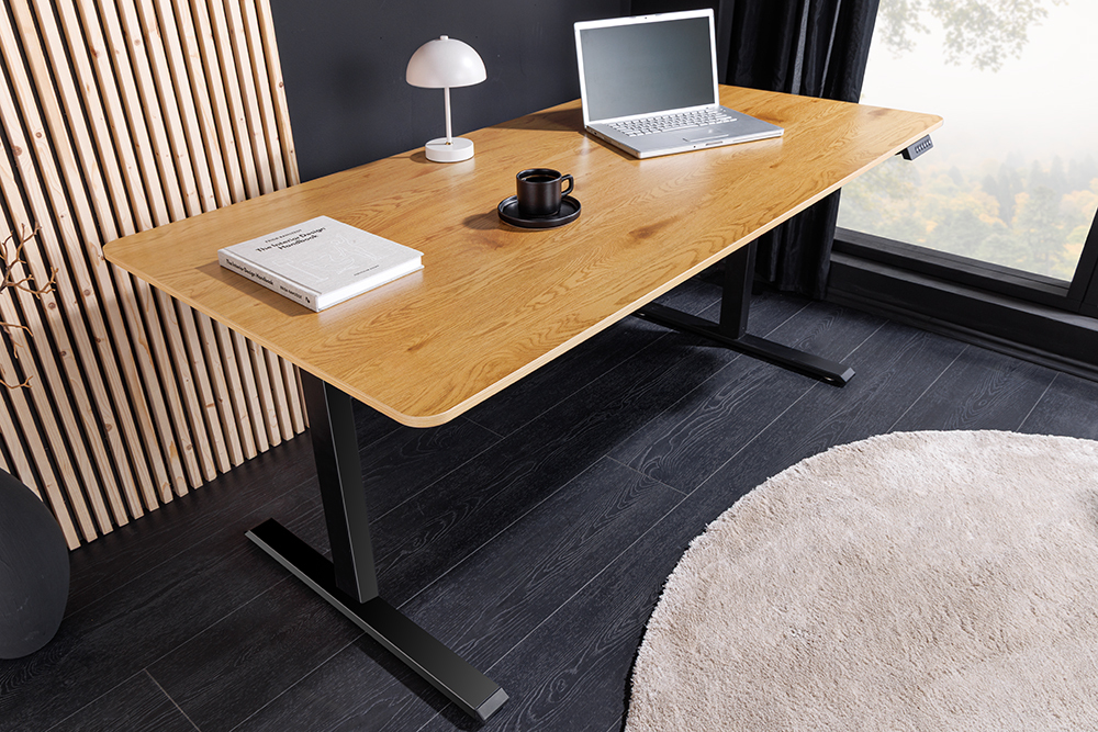 Höhenverstellbarer Schreibtisch OAK DESK 120cm natur Eiche schwarz Metall