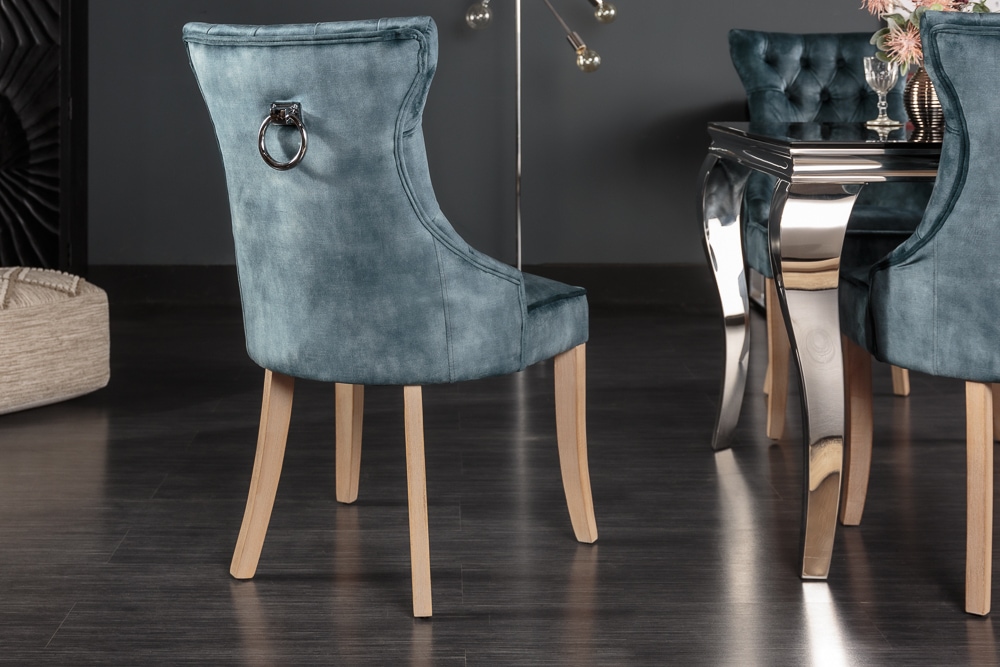 Eleganter Stuhl CASTLE petrol Samt Landhausstil mit Komfortgriff