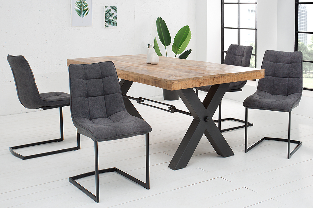 Design Freischwinger Stuhl MIAMI dunkelgrau Metallgestell matt schwarz