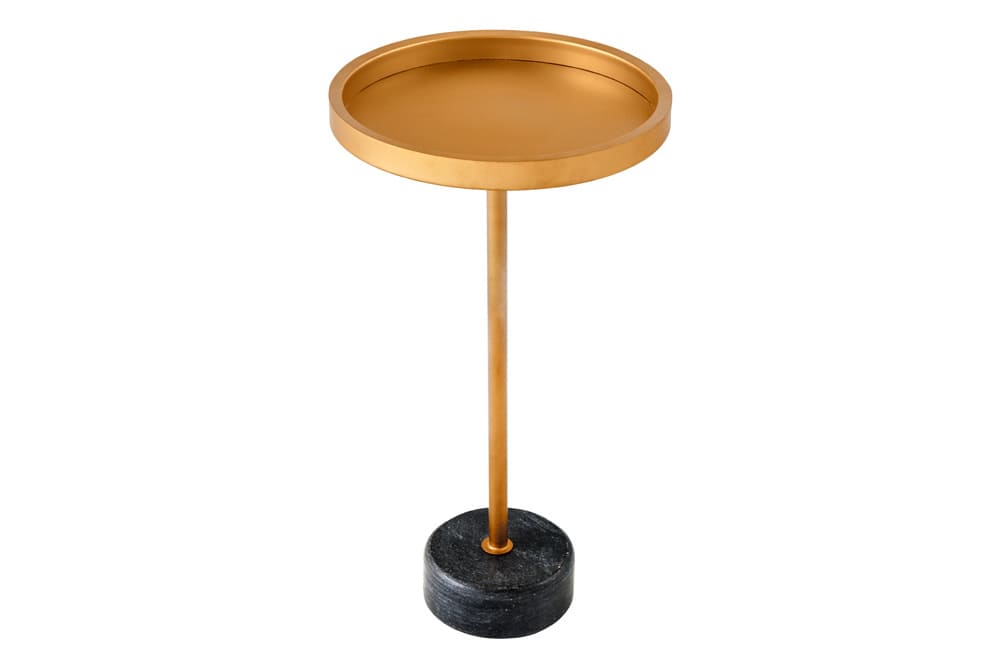 Runder Beistelltisch TRAYFUL 60cm gold Eisen schwarzer Marmorfuß handmade