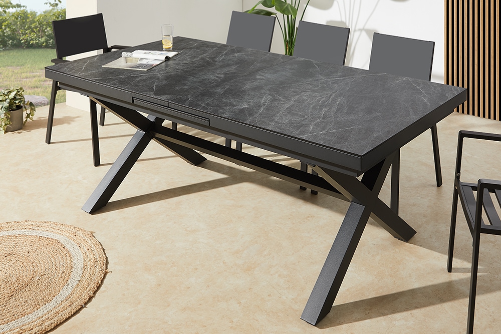 Ausziehbarer Outdoor Esstisch EMPIRE 200-250cm anthrazit Keramik Gartentisch