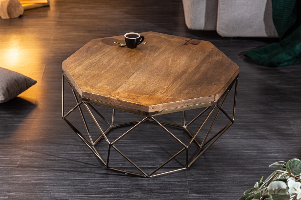 Design Couchtisch DIAMOND 70cm natur Mangoholz massiv messing Eisengestell