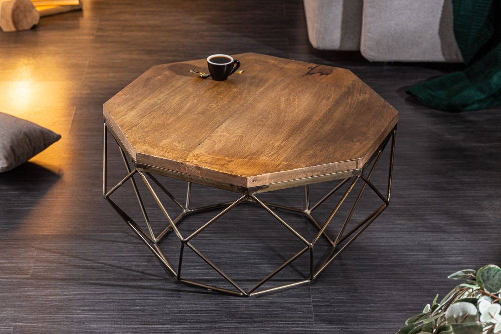 Design Couchtisch DIAMOND 70cm natur Mangoholz massiv messing Eisengestell Design Couchtisch DIAMOND 70cm natur Mangoholz massiv messing Eisengestell