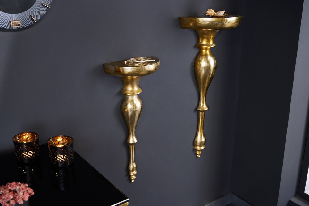 Barock Wandkonsole SCALA 80cm gold Metall Wandregal handmade Wanddekoration