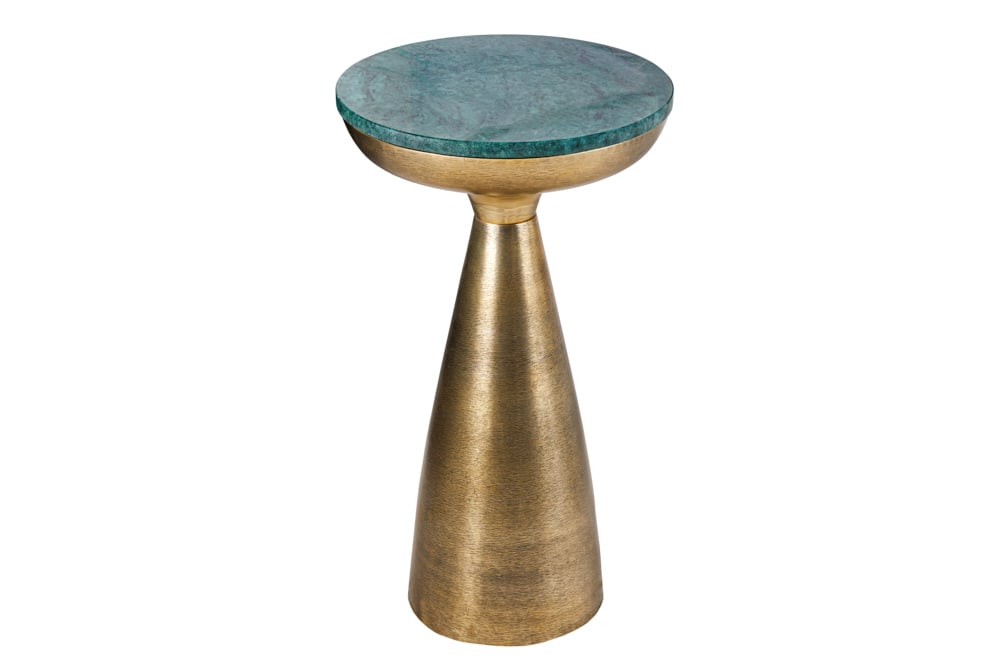 Handgearbeiteter Beistelltisch ELEMENTS 55cm gold grün Marmor rund