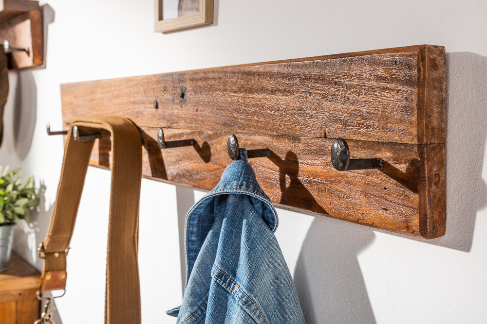 Massive Wandgarderobe HEMINGWAY XL 90cm natur recyceltes Massivholz