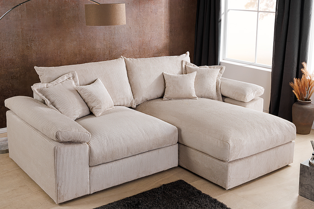 Design Ecksofa ATMOSPHERE XL 245cm champagner beige Cord Federkern inkl. Kissen